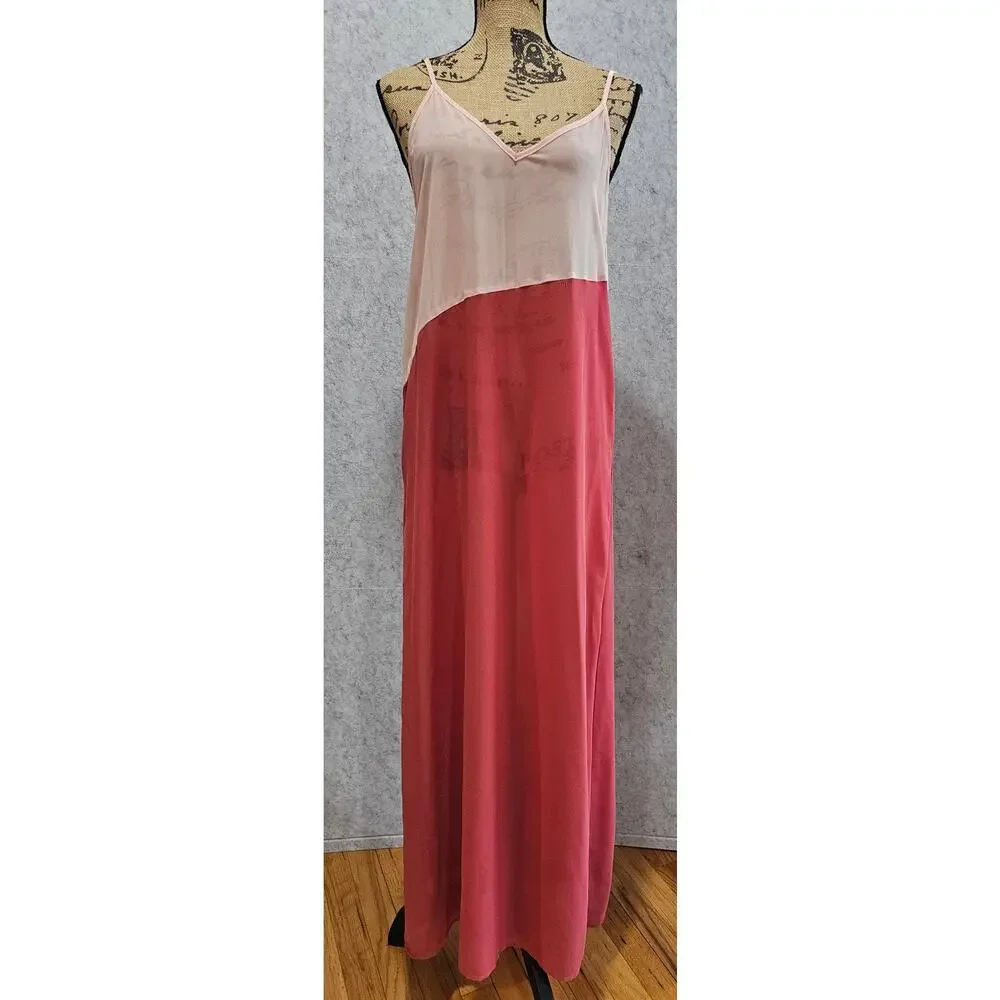Lulus Seaside Retreat Red And Blush Maxi Swim Cover up, Side Slit, New Sz S